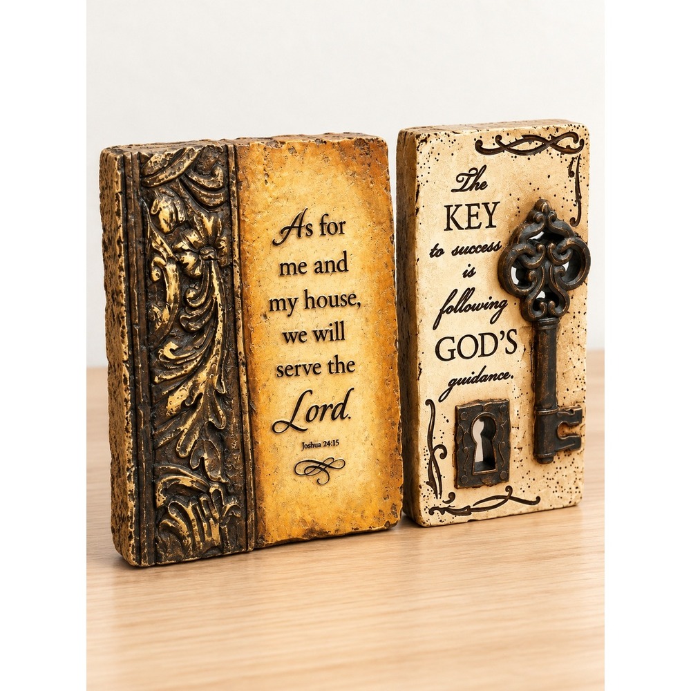 Set of 2‎ Religious Tabletop Plaques Joshua 24:15 Antique Style Decor